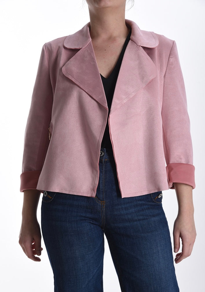 Suede jacket with decorative zip pockets.